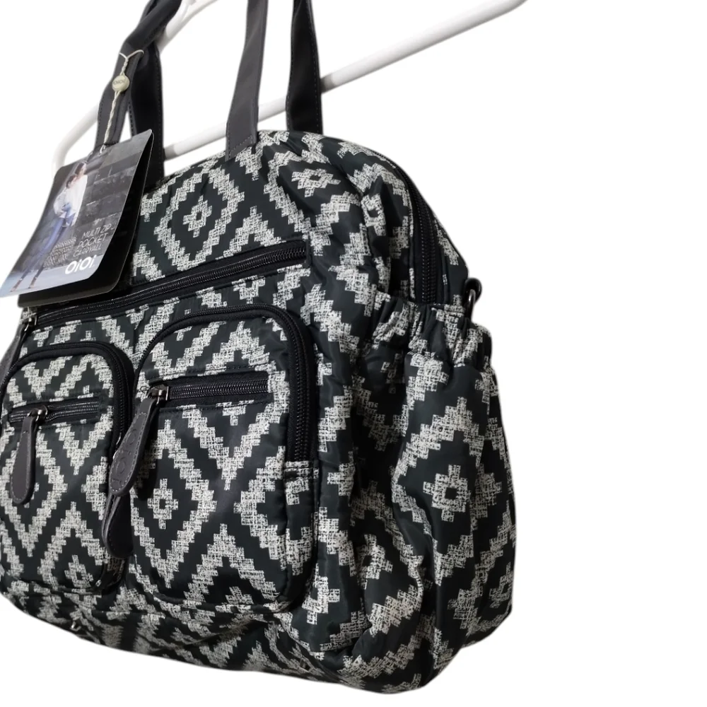 OiOi Multi Zip Pocket Carryall Baby Diaper Bag Black Aztec